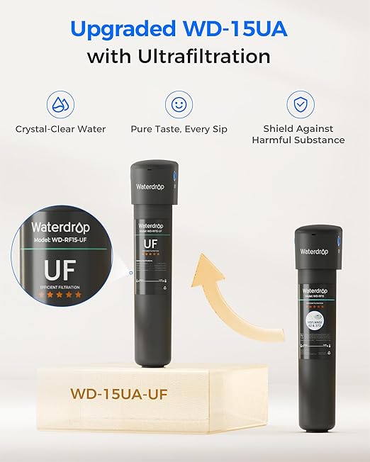 Waterdrop 15UA-UF 0.01 μm Ultra Filtration Under Sink Water Filter System, 2 Years, Reduces Lead, Chlorine, Bad Taste & Odor, Connects Directly to Your Faucet