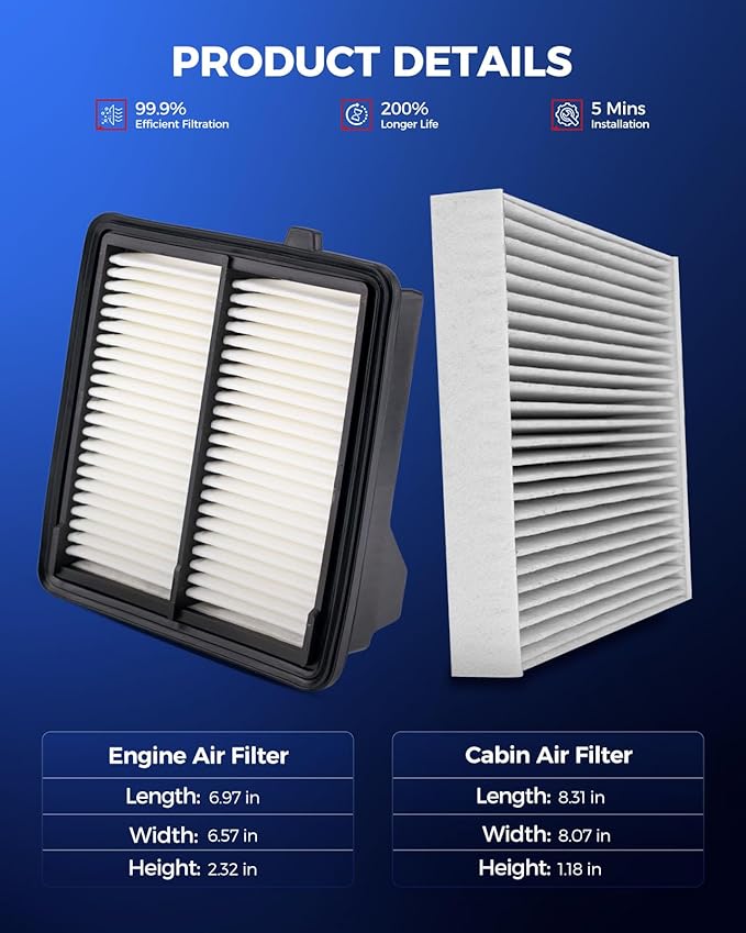 KAX Engine & Cabin Air Filter Kit, Replacement for Honda Fit 2009-2013 1.5L, Replace# CA10650 CF11182