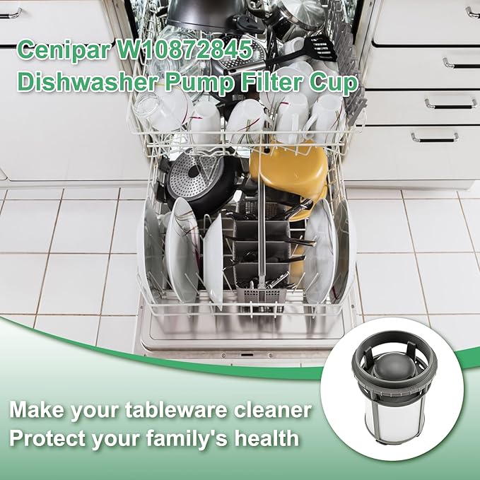 【Upgraded】W10872845 Dishwasher Pump Filter Cup Replacement for Amana Kenmore Whirlpool KitchenAid Dishwasher-Premiere Filter-Efficient Cleaning-Replace 8579307 W10056425 W10056426 AP6030094 by Cenipar