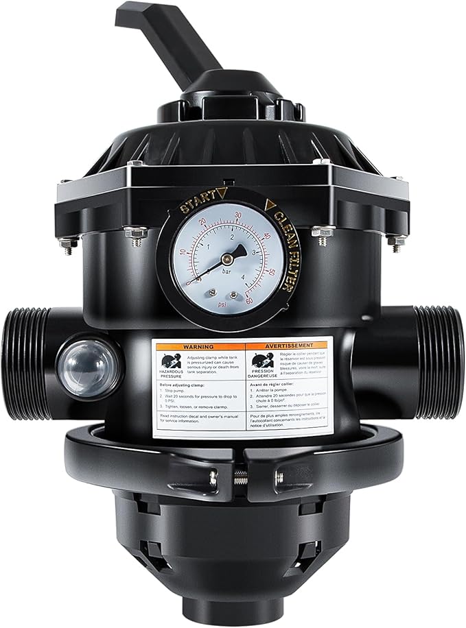 E-cowlboy 262506 1-1/2-Inch 6-Way Clamp Style Multiport Valve Top Mount for Tagelus/Sta-Rite Cristal-Flo II/Meteor/Sand Dollar/StarBright Pool and Spa Sand Filter Black