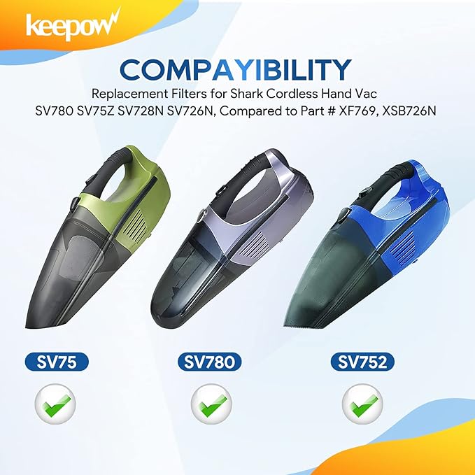 KEEPOW Vacuum Filter Replacement for Shark Cordless Handheld Vacuum SV780 SV75Z SV728N SV726N, Replacement Part# XF769, XSB726N (4 Pack)