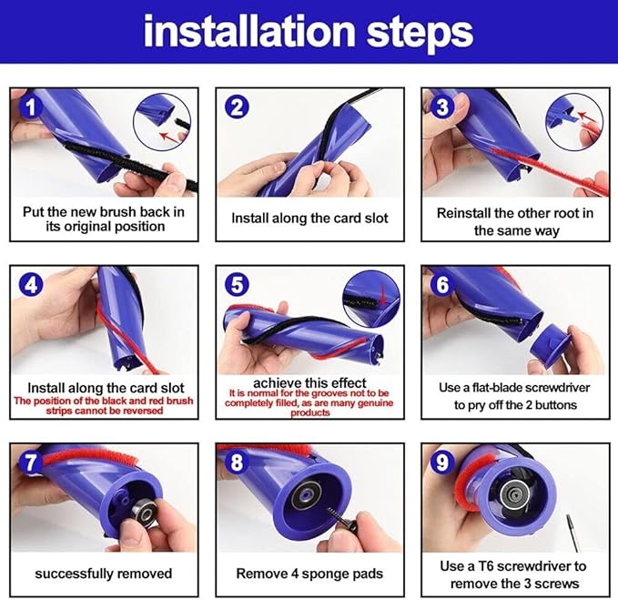 4 Pcs Strips Replacment for Dyson V8,V10 Vacuum Cleaner Rolling Brush Strips, with 1 Screwdriver