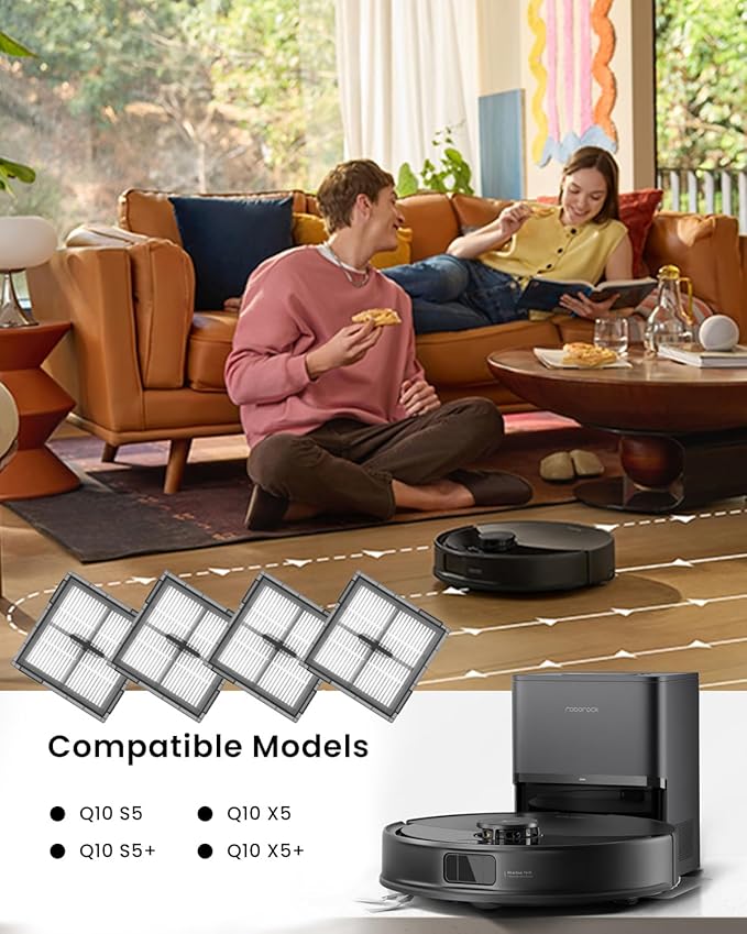 4-Pack Replacement HEPA Filters Compatible with Roborock Q10 S5/Q10 S5+/Q10 X5/Q10 X5+ Robot Vacuum Cleaner | Replacement Washable Filters | Canister Filter Accessories Kit, Upright Filter
