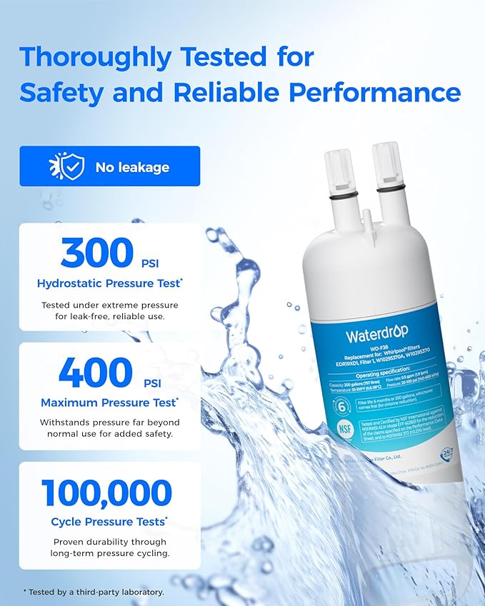 Waterdrop EDR1RXD1 Replacement for W10295370A, Everydrop® Filter 1, EDR1RXD1B, P8RFWB2L, P4RFWB, Kenmore® 46-9081, 46-9930, WD-F38 Refrigerator Water Filter, 1 Filter