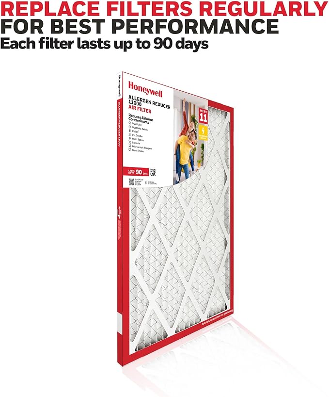 Honeywell 16x24x1 MERV 11 Allergen Reducer 11000 Electrostatic Pleated HVAC AC Furnace Air Filter (4-Pack) | Replacement Filter for Home Use | Made in USA