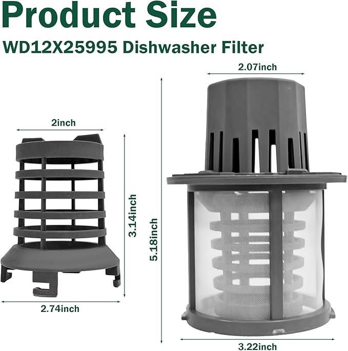 WD12X25995 Ultra Fine Filter and Basket Assembly - Compatible With GE Hotpoint Haier Dishwashers AP6989426 PS16217023 EAP16217023 4962336 Dishwasher Filter Replacement Parts CDT888P2V1S1 CDT805M5N2S5