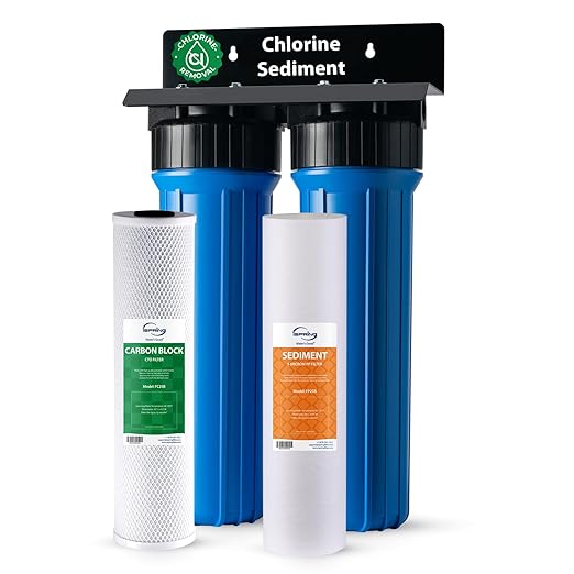 iSpring WGB22B 2-Stage Whole House Water Filtration System, 20” x 4.5” Sediment & Carbon Block Filters, Removes up to 99% Chlorine, Fine Sediment and Bad Taste Removal