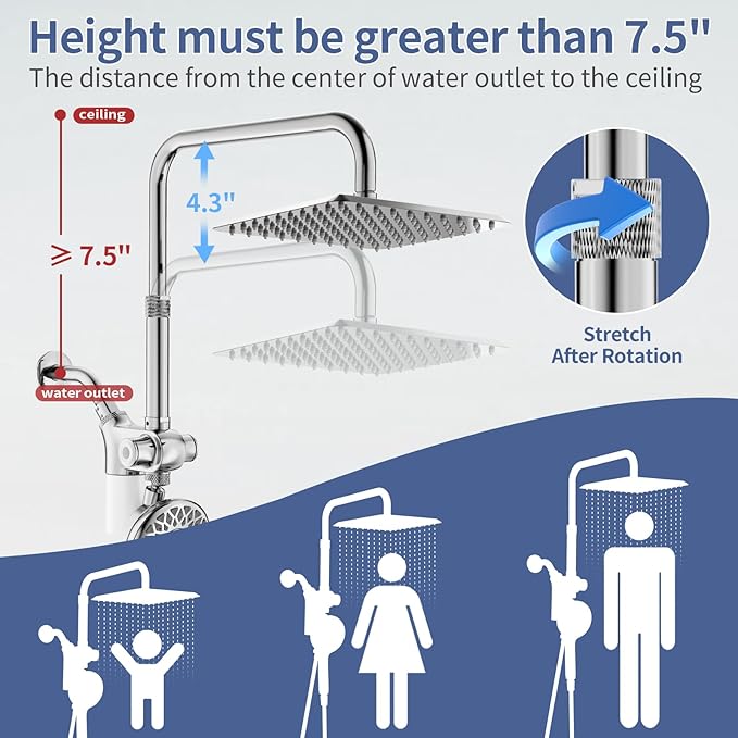 SINGSUO Filtered Rain Shower Head with Handheld Spray Combo, High Pressure Dual Shower Head with Filter for Hard Water, Modern Magnetix Double Shower Head and Handle Set, Adjustable Lift Bar (Chrome)