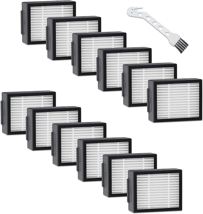 12-Pack High-Efficiency Filters Replacement Compatible for iRobot Roomba E, I, J Series i1 i1+ i3 i3+ i4 i5 i5+ j5 j5+ i6 i6+ i7 i7+ i8 i8+ E5 E6 E7 Robot Vacuum Accessories, NOT for J7 J7+ j8+ j9+