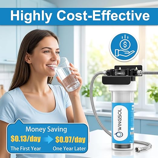 WINGSOL Water Filter for Sink Faucet, Reduce Heavy Metals/Chlorine/PFAS/PFOA/PFOS/Odor/Sediment, NSF/ANSI 42&53 Improve Taste, EZ Change Life Indication Mineral pH+ Under Sink Water Filter (Advanced)