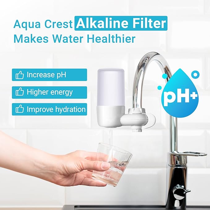 AQUA CREST 7027W Alkaline Faucet Water Filter, Replacement for Brita® Filter, Brita® Filter Replacement, 36311 On Tap Water Filtration System, FR-200, FF-100, Increase PH, 2 Pack