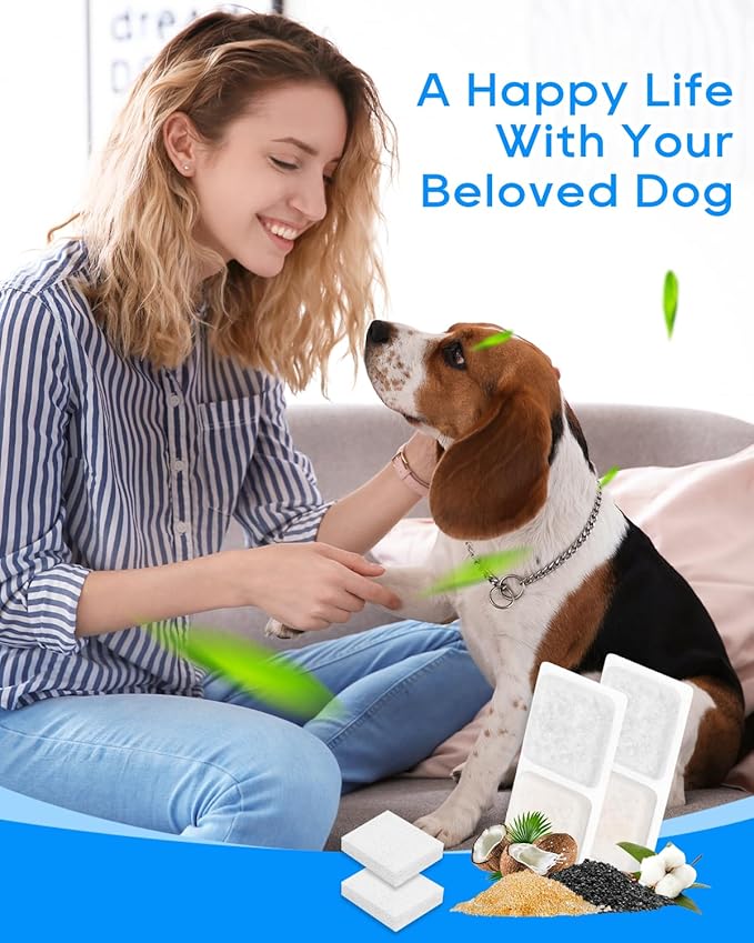 Pet Water Fountain Replacement Filters Compatible with 3.4Gal/13L Large Dog Water Fountain, Carbon and Sponge Filters for Pet Fountain Water Bowl, Filtered Dog Water Bowl (6 Pack)