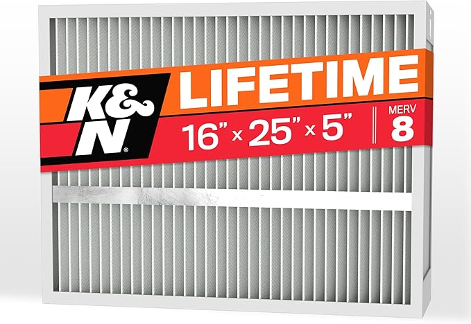 K&N 16X25X5 HVAC Furnace Air Filter, Lasts a Lifetime, Washable, Merv 8, the Last HVAC Filter You Will Ever Buy, Breathe Safely at Home or in the Office, HVC-8-51625