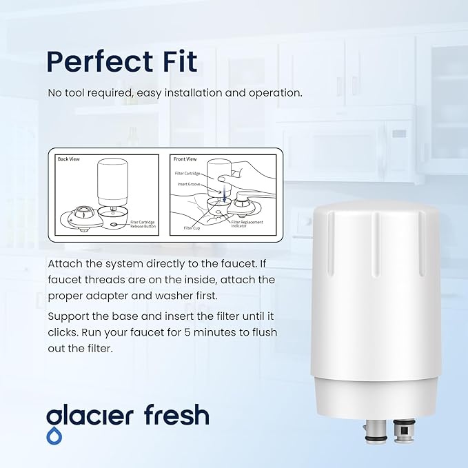 GLACIER FRESH Faucet Filter Replacement, Replacement for Brita Faucet Filter, 36311 On Tap Water Filter, Compatible with FR-200, FF-100, and All Brita Tap Water Filters (Pack of 2）