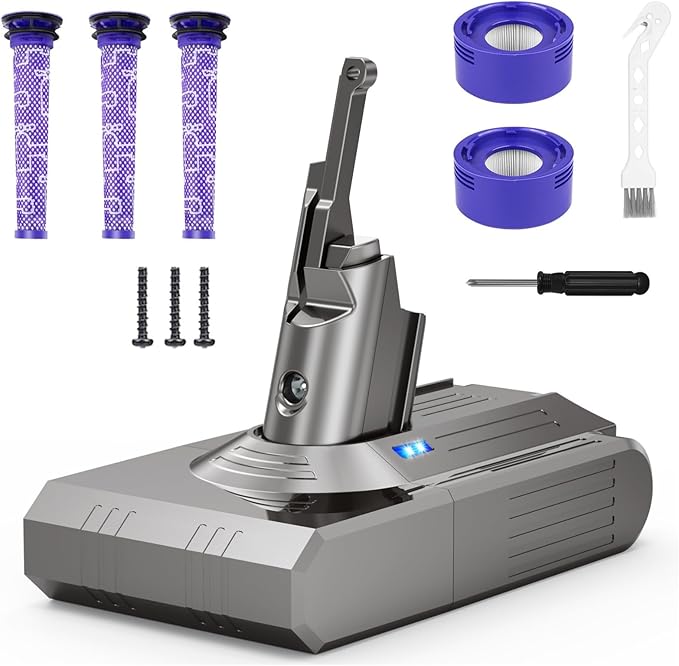 Upgraded 9000mAh Replacement Battery Compatible for Dyson V-8 Battery (5 Filters), 60 Mins Normal / 10 Mins Max Mode, Compatible with Animal/Absolute/Fluffy/Motorhead/SV-10/SV-25/215681