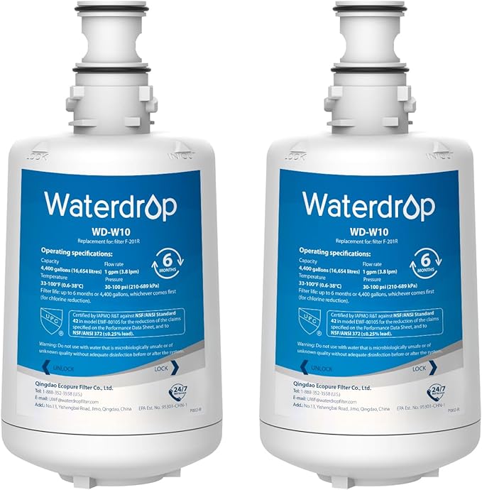 Waterdrop F-201R Water Filter Cartridge, Replacement for InSinkErator® F-201R Water Filter Cartridge for Hot Water Dispenser, NSF/ANSI 42&372, 4400 Gallons, 2 Pack, Model No.WD-W10