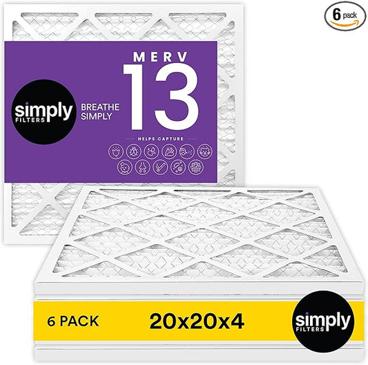 Simply 20x20x4 Air Filter, MERV 13, 6 Pack, Furnace Air Filter for HVAC (Actual Size:19.5"x19.5"x3.63") DUST, Pet, & Allergy Control