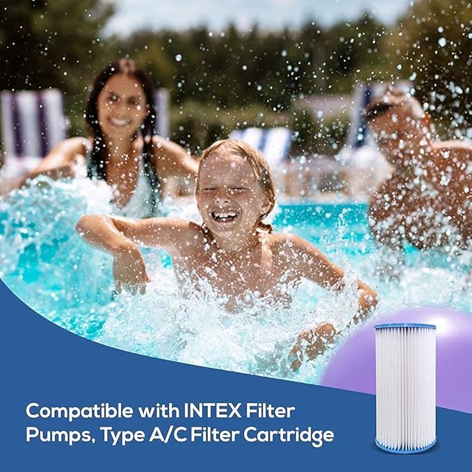 Type A or C 29000e/59900e Replacement Filter Cartridge for INTEX Easy Set Above Ground Pools, Compatible with Krystal Clear C1000 C1500 Pumps, Pack of 6