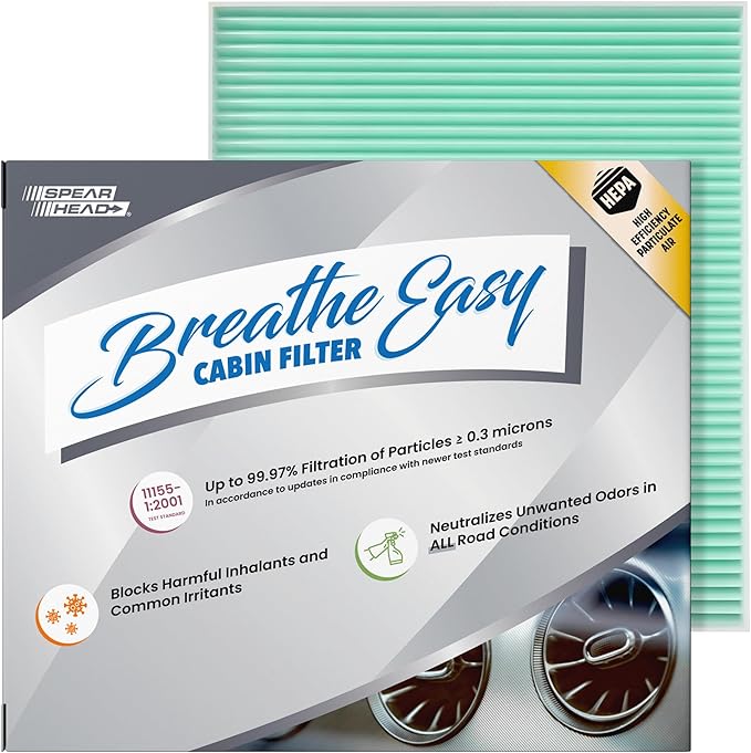 Spearhead HEPA Breathe Easy Cabin Filter, Up to 99.97% Filtration of 0.3 Micron Particles w/No Airflow Reduction (BE-151H)