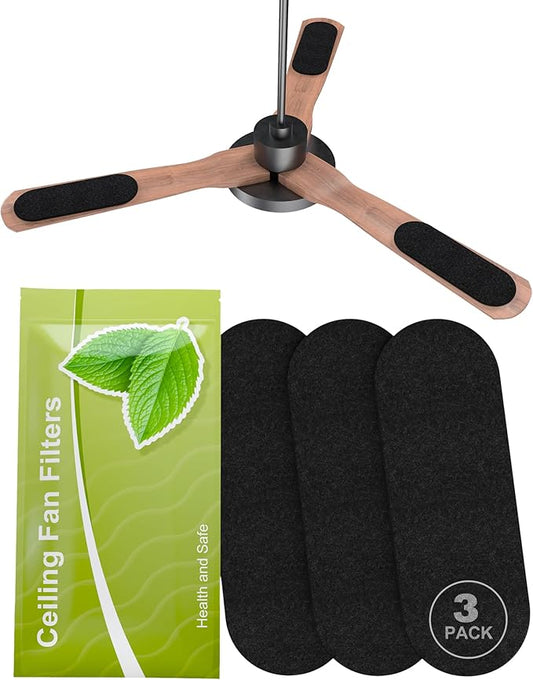 Universal Ceiling Fan Filters for Blades, Activated Carbon Fan Air Purifier Pads, Washable Reusable Dust Allergen Pet Dander Smoke Odor Eliminator, Easy Install (3 Pack)