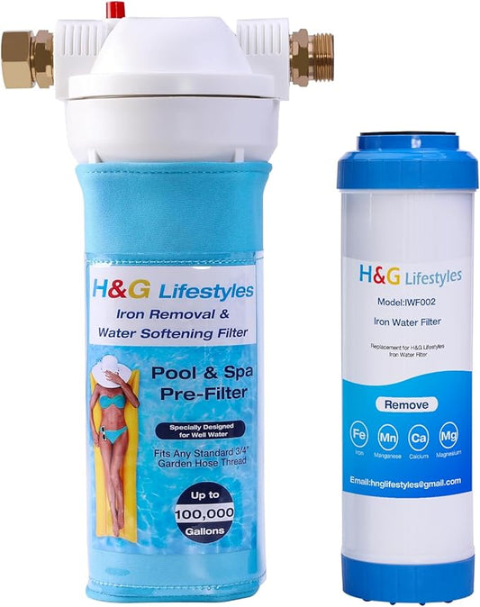 H&G lifestyles Iron Hose Filter for Filling Pool Spa Hot Tub,Iron Filter for Well Water,Inline Water Softener for Pool,with Standard 3/4" GHT Fittings, Up to 20,000 Gallons