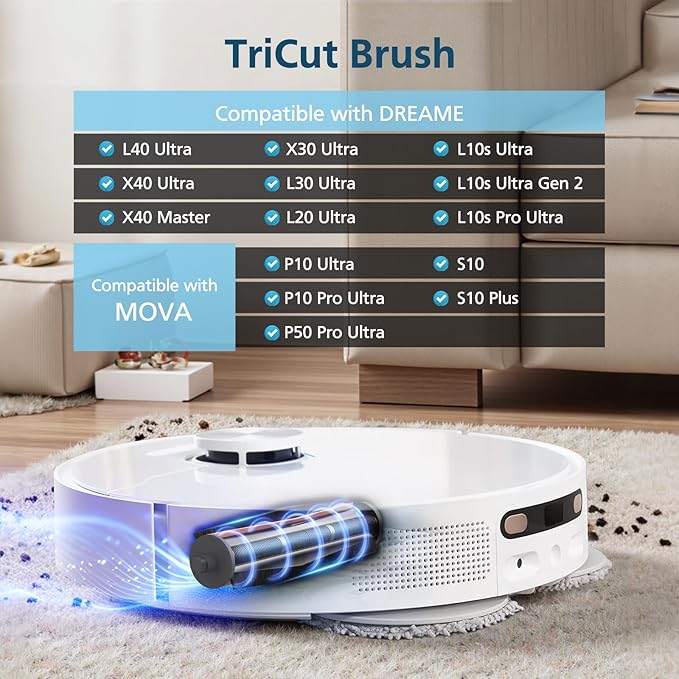 TriCut Brush for MOVA P10 Pro Ultra, E40 Ultra, P50 Pro Ultra, for Dreame L40 Ultra, D30 Ultra, X40 Ultra, D10 Plus Gen 2, L10s Ultra/Pro Ultra, C20 Plus, L20 Ultra, L30 Ultra, X30 Ultra, D9 Max Gen 2