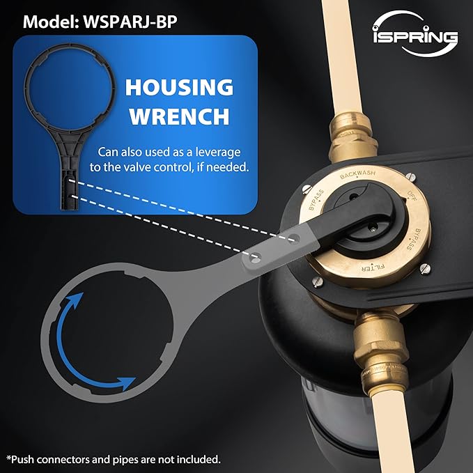 iSpring WSP200ARJ-BP Whole House Water Filter System Prefilter, Auto Flushing Spin Down Sediment Filter for Well Water, Integrated Bypass, 4-Mode Touch-Screen, Reusable, Jumbo Size, 200 Micron