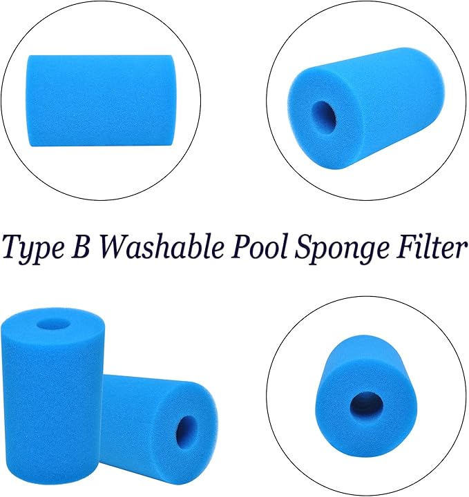 Type B Washable Pool Sponge Filter, Reusable Swimming Cartridge Foam Filter for Compatible with in-tex Type B (2 Pcs)