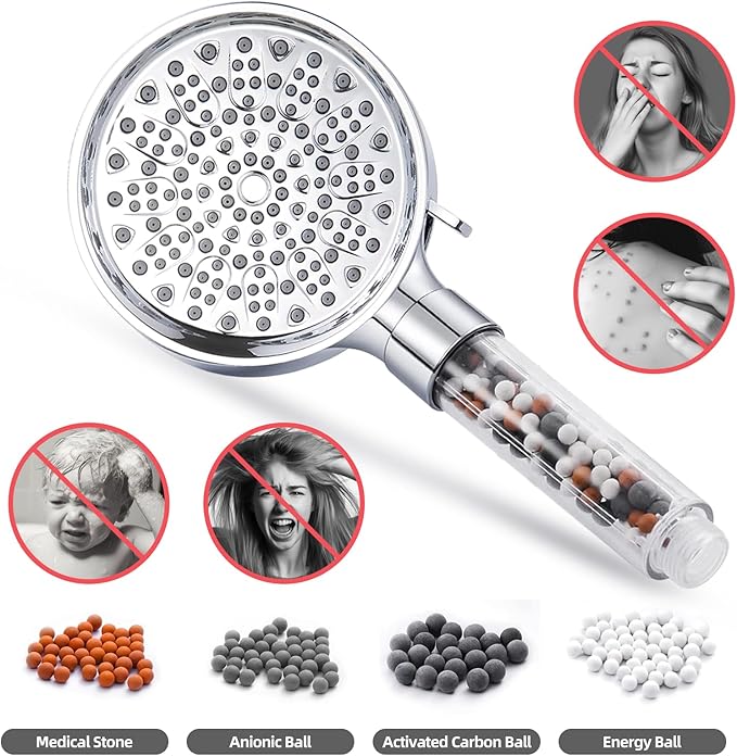 Cobbe 2 Packs Replacement Shower Head Beads，90g Shower Filter Stone Beads，Mineral Stone Balls for Water Filtration，for Filtered Shower Head (Orange Gray White)
