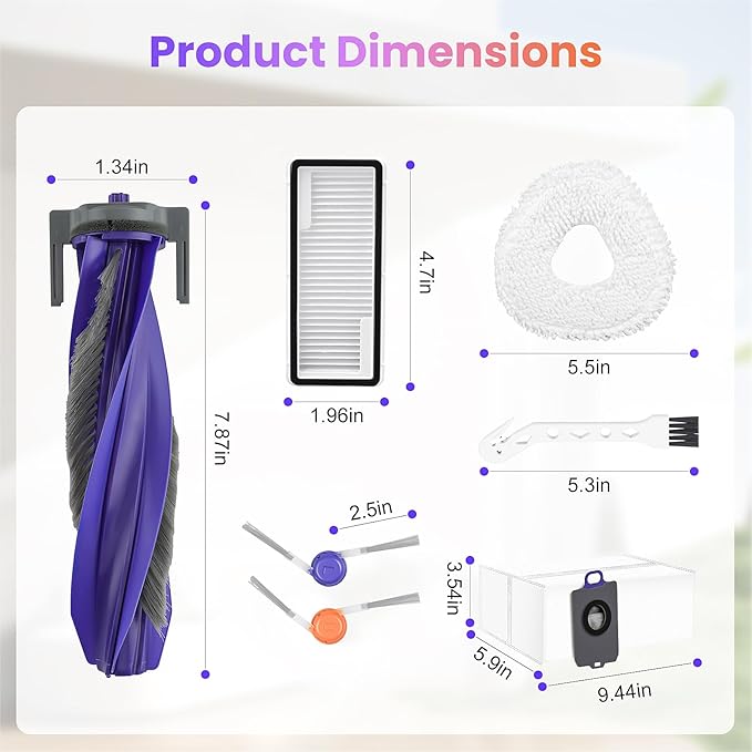 20 Pcs Accessories kit for NARWAL Freo Z10 Ultra/NARWAL Freo Z10 Robot Vacuum Cleaner, 1 Main Roller Brush, 6 Dust Bags, 4 Hepa Filters, 4 Mop Pads, 4 Side Brushes, 1 Clean Tool