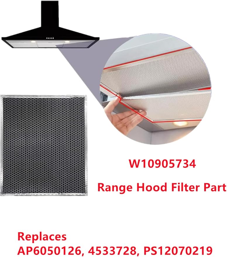 W10905734 Range Hood Filter Part Replacement for whirlpool range hood charcoal filter AP6050126, 4533728, PS12070219,charcoal filter w10905734 (2 pack,double-sided,universal hood filter)