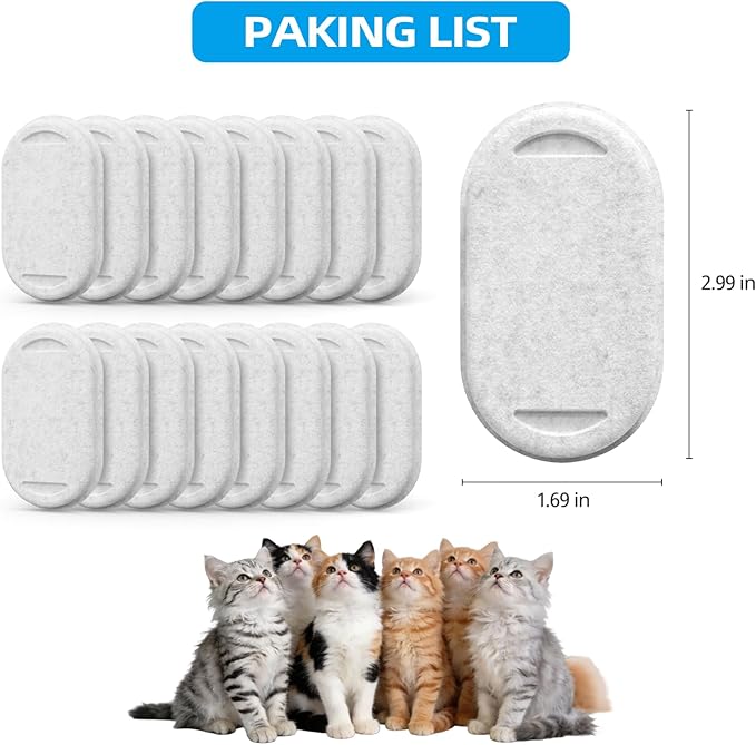 Cat Water Fountain Filter, 16 Pack Cat Fountain Replacement Filters for 67oz/2L & 108oz/3.2L Stainless Steel Pet Water Dispenser, Triple Filtration Activated Carbon Filters for Cat and Dog