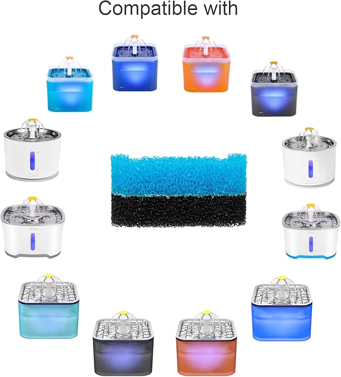 Wonder Creature Cat Fountain Filter Replacement, Upgraded Sponger Foam Filter for Round and Cubic Stainless Steel Top Cat Fountain, for Crystal and 2L/67oz Cat Fountain (Pack of 4)