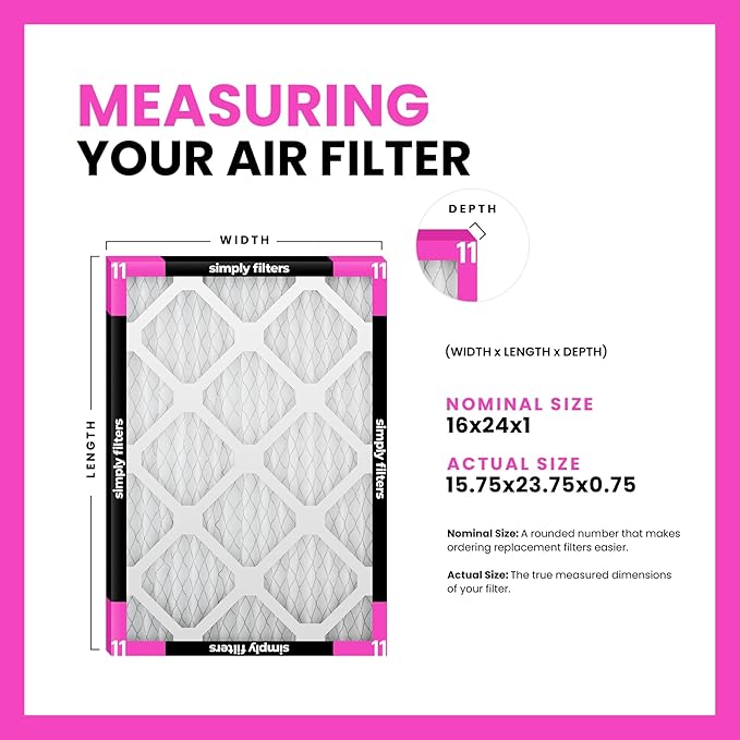 Simply 16x24x1 Air Filter, Merv 11, 4 Pack, For Home AC Furnace & HVAC (Actual Size: 15.75"x23.75"x0.75") DUST, Pet, & Allergy Control