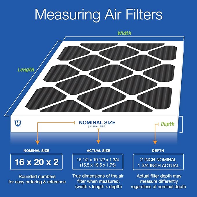 Nordic Pure 16x20x2 (Actual Size: 15 1/2 x 19 1/2 x 1 3/4) Pure Carbon Pleated Odor Reduction MERV 8 Furnace Filters 12 Pack
