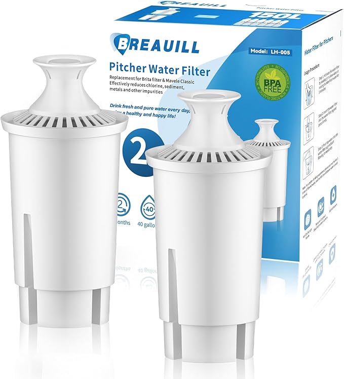 BREAUILL Water Filter Replacement Compatible With Brita® Filter, Classic, OB03, Mavea® 10700, 35557, Water Pitcher Filter by BREAUILL, NSF Certified Pitcher Water Filter (2PCS, Classic Style)