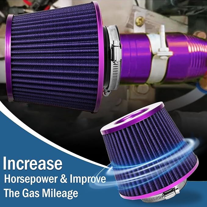 Universal Clamp-On Air Intake Filter, High Performance, Washable Filter, Replacement Air Filter, Flange Diameter 4inch/100mm (Purple)