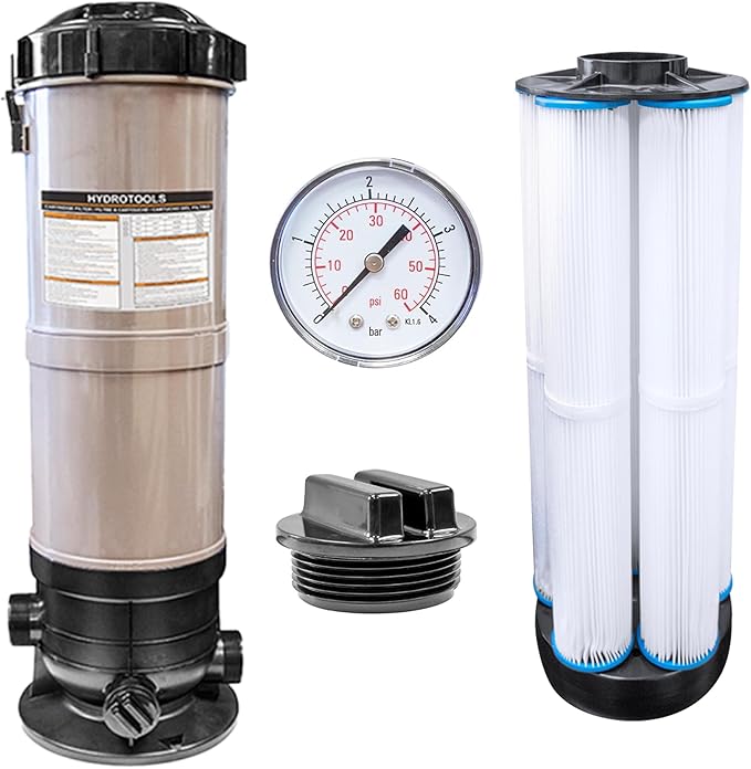 HYDROTOOLS BY SWIMLINE Extra-Flo Cartridge Pool Filter Tank & Element ONLY for Above Ground Pools | 40 SQ FT | for Pools Up to 19000 Gallons | Energy Efficient | Non-Corrosive Materials