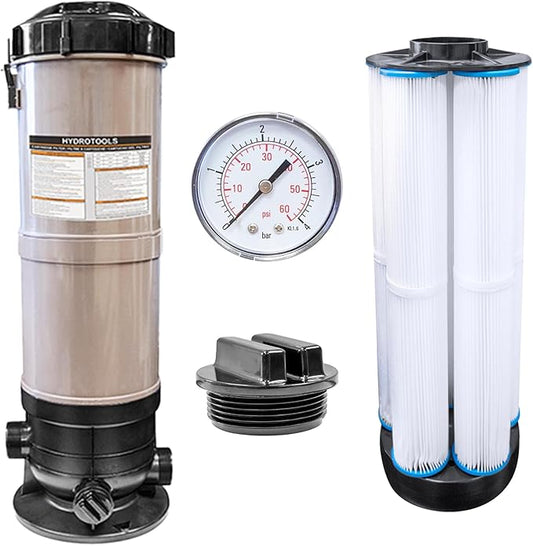 HYDROTOOLS BY SWIMLINE Extra-Flo Cartridge Pool Filter Tank & Element ONLY for Above Ground Pools | 40 SQ FT | for Pools Up to 19000 Gallons | Energy Efficient | Non-Corrosive Materials