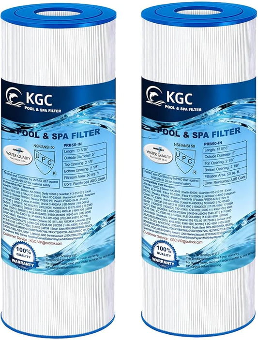 KGC PRB50-IN Hot Tub Filter Spa Replaces for PRB50 - Fits Unicel C-4950, Guardian 413-212-02, Filbur FC-2390, Spa Filters for J210/J220/J235/J245/J275, 5X13 Drop in Hot Tub Filter, 50 sq.ft, 2 Pack
