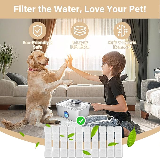 10+10 Pack Replacement Filters Compatible with SIBAYS/Kastty 4Gal/15L Stainless Steel Dog Water Fountain, Includes 10 Filters & 10 Sponges