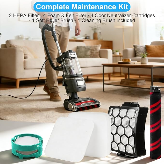 LA702 LA555 Complete Filter for Shark Rotator Pet Lift-Away Upright Vacuum with DuoClean PowerFins HairPro, 1 Soft Roller Brush, 2 HEPA Filters, 4 Foam & Felt Filters, 4 Odor Neutralizer Cartridge