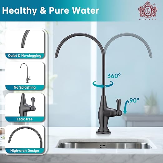 Stainless Steel Sink Drinking Water Faucet, Sink Water Filter System, Suitable for Most Reverse Osmosis or Water Filtration Systems, Stainless Steel Reverse Osmosis Faucet for Kitchen Bar, Grey