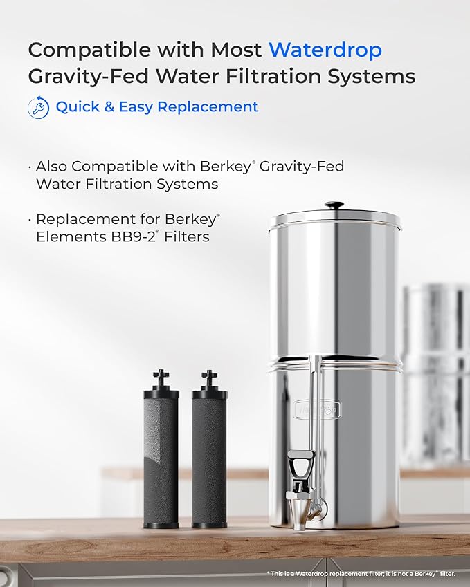 [Ultrafiltration] Waterdrop W90C Water Filter, Replacement for Berkey® BB9-2® Black Carbon Filter, Compatible with Purewell®, ProOne®, Alexapure®, Waterdrop Gravity Water Filter System, 2 Pack