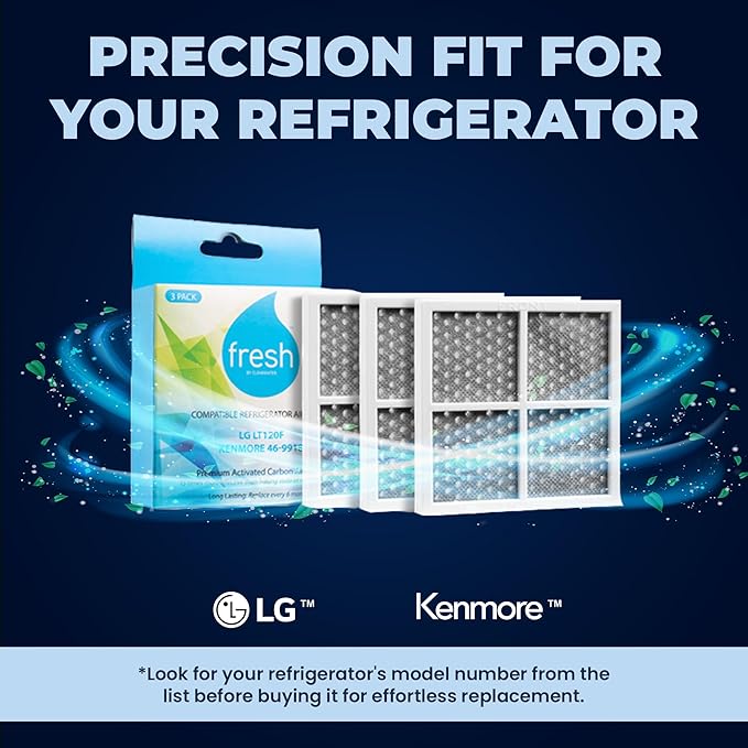 Mist Fresh Refrigerator Air Filter Replacement for L120F, LG ThinQ Fresh Air Filter, Kenmore Elite 469918, 6 Month Replacement, 4 pack