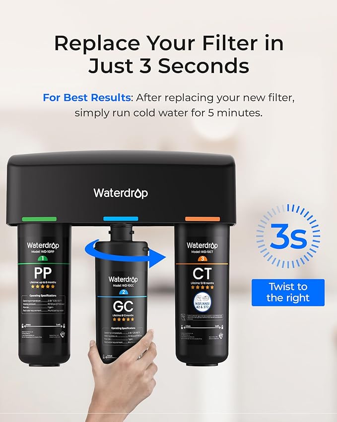 Waterdrop TSA 3-Stage Replacement Water Filter, 3-Pack (2 x 10PP, 1 x 10GC), Replacement for Waterdrop TSA & TSB & TSA-UF & TSB-CM 3-stage Under Sink Water Filtration System