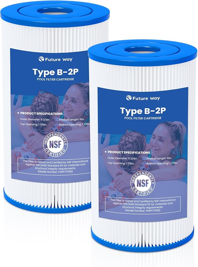 Future Way 2 Pack Type B Pool Filter Cartridge Replacement for Intex 29005E & 2500 GPH Pump, Fits Easy Set Above Ground Pools