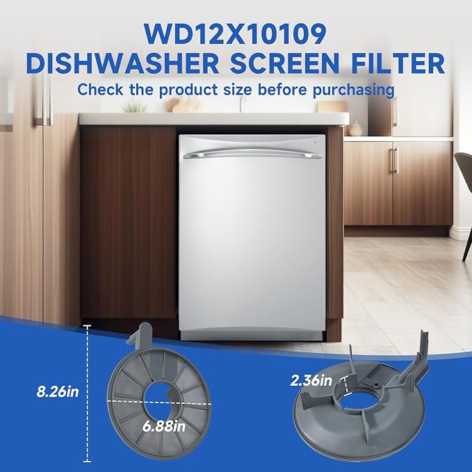 WD12X10109 Dishwasher Filter Compatible with GE PDW8200J03WW ZBD6880K10SS PDW9280J10SS,WD12X10109 Dishwasher Screen Filter Replace WD12X10050 AP3794323 1088479 AH958919 EA958919 PS958919