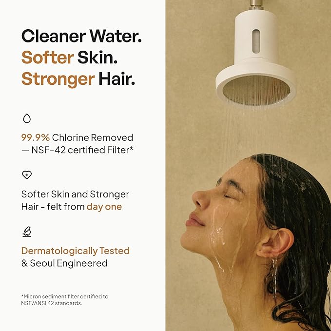 SecondShower Filtered Shower Head for Hard Water, Clinically Proven, NSF Certified 99.9% Chlorine Removal, High Pressure, Korean Beauty Secret Natural Filter (Black Pink)