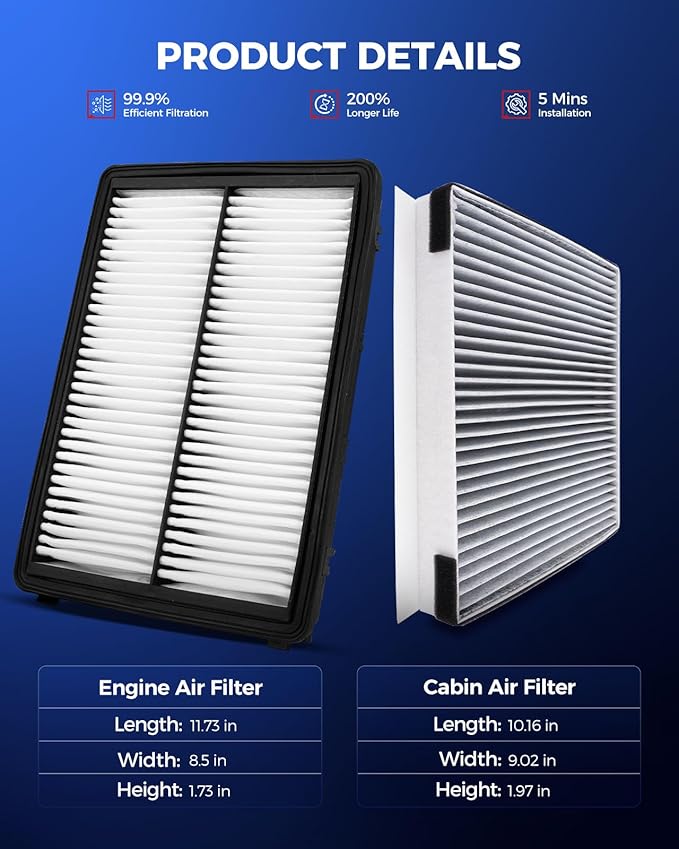 KAX Engine & Cabin Air Filter Kit, Replacement for Kia Telluride 2020-2025, Hyundai Santa Fe 2019-2020, Replace# CA11943 CF10735
